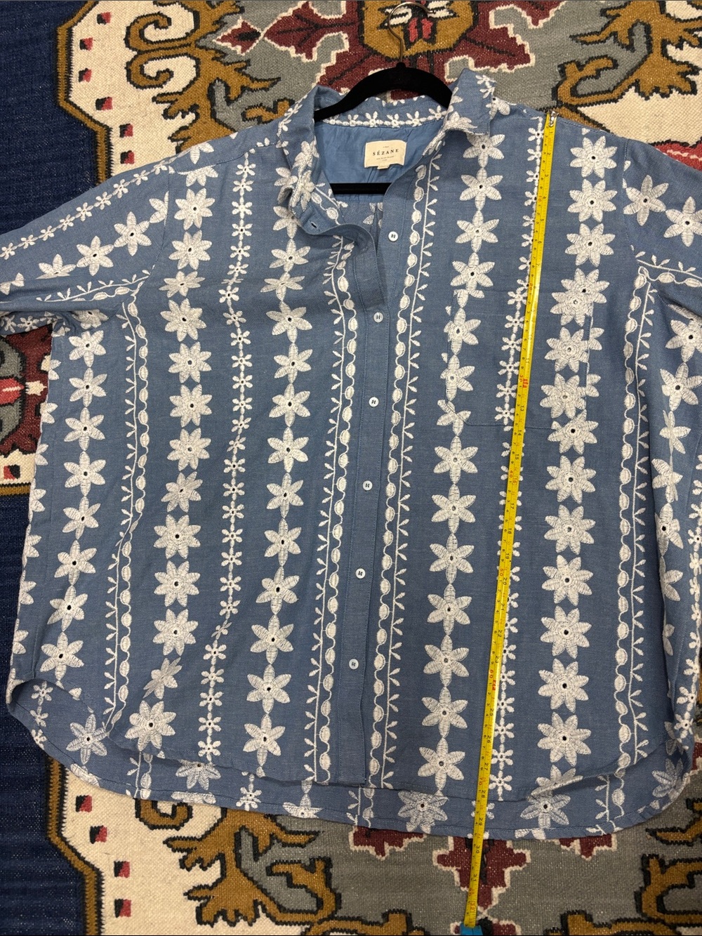 Sezane Max Shirt Blue with Ecru Floral Frieze button down size 48 - Picture 8 of 8